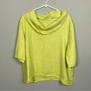 Bryn Walker 100% Linen Cowl Neck Oversized Flowy Shirt Top Yellow - Size Small